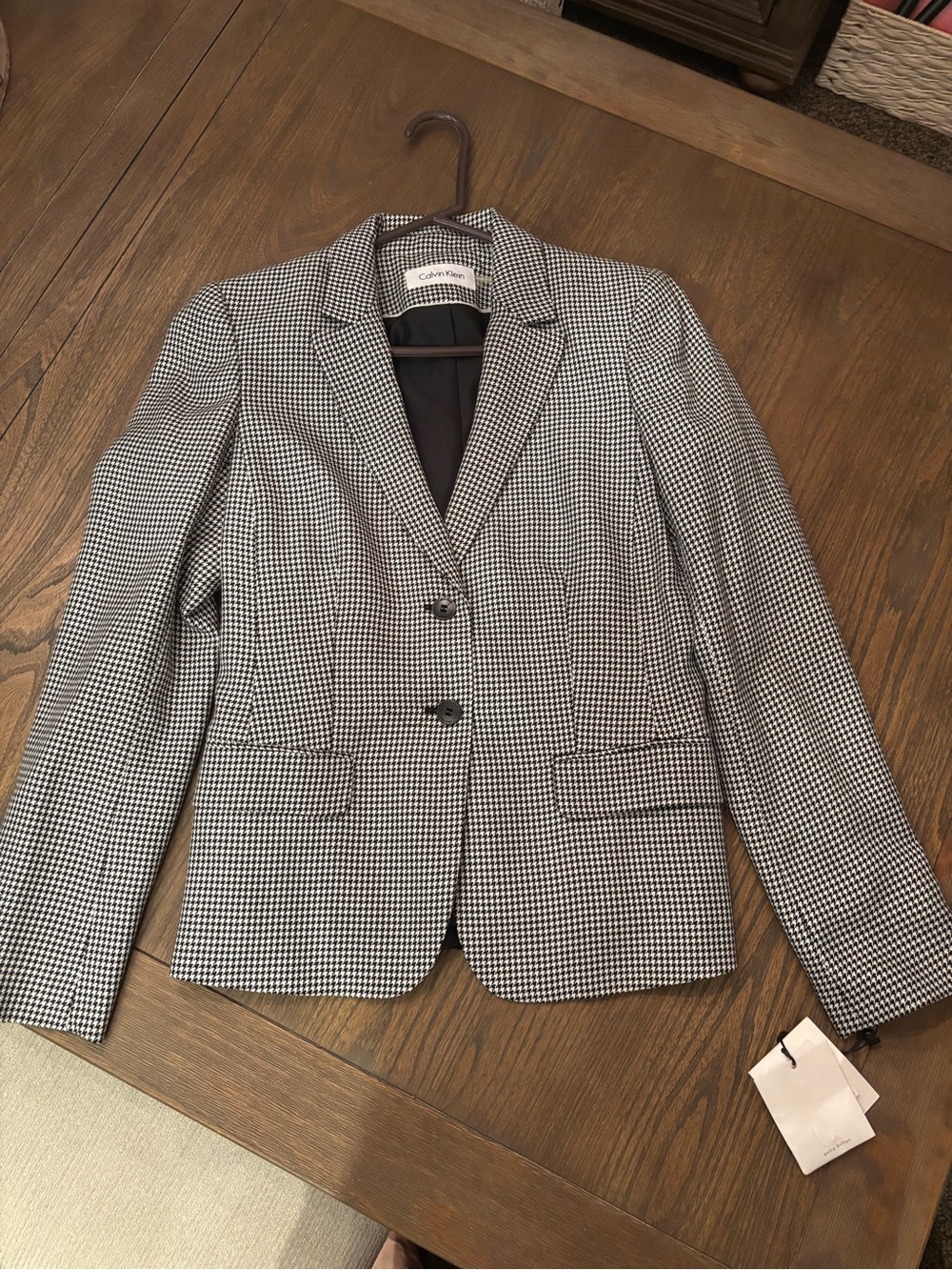 Calvin Klein Black and White Houndstooth Blazer